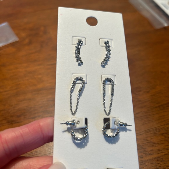 NWT Express Set of 3 Hoop and Drop Earrings Silver Tones - Picture 2 of 5